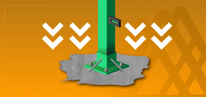 Diagrama de colocación del poste para reja de acero dentro de la base