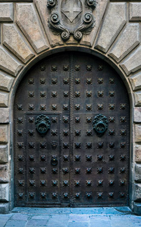 Antigua puerta de dos hojas con arco