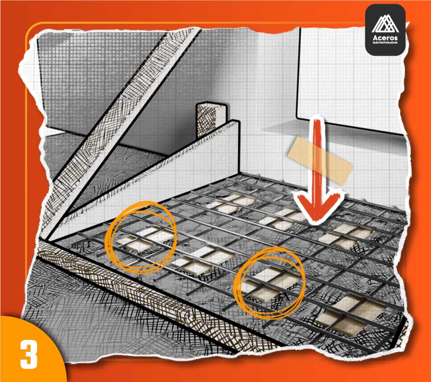 Diagrama que muestra cómo se coloca la malla electrosoldada en el terreno donde irá la rampa para discapacitados